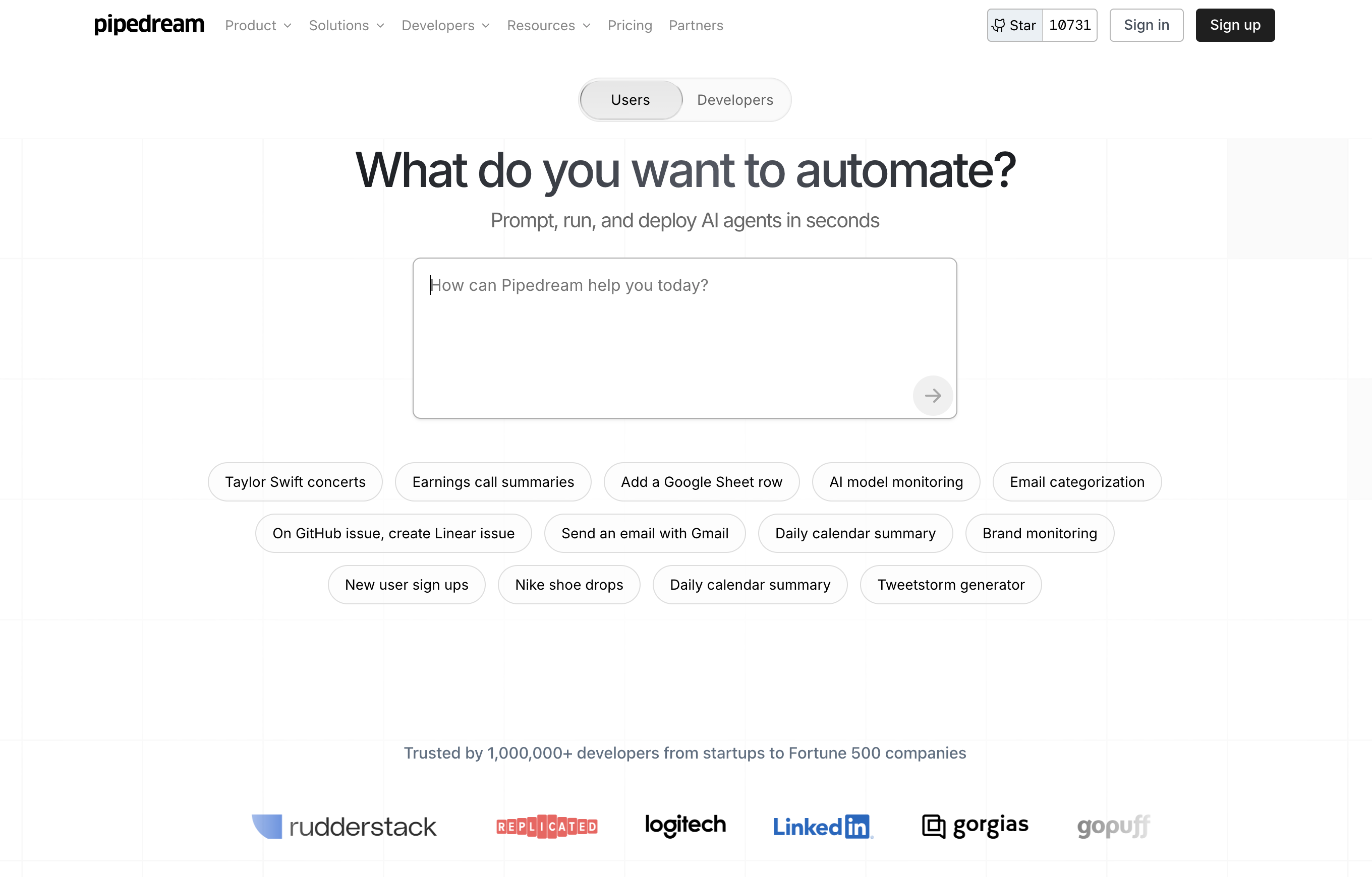 Pipedream homepage